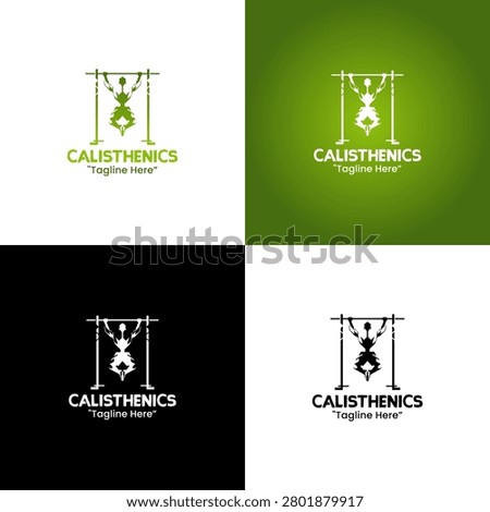 A modern minimalist calisthenics logo featuring a pull up silhouette in green gradient tones developed for fitness branding and athletic applications.