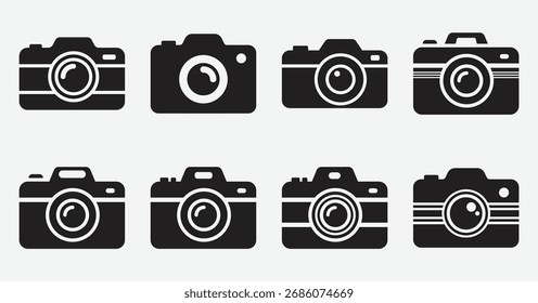 Moderno minimalista câmera ícone vetor definido para fotografia, web design, e projetos gráficos criativos.
