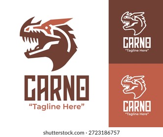 Un moderno logotipo minimalista de carnotaurus diseñado para logotipos, marcas y audaces sistemas de identidad visual de dinosaurios.