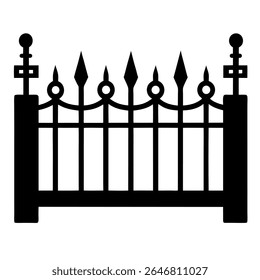Modern minimalist cast iron fence, geometric pattern, modular steel railing, isolated on white background, clean design, black silhouette (1).