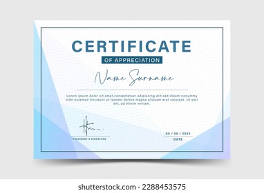 Modern minimalist certificate, blue gradient, modern design.eps 10