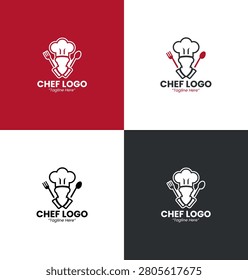A modern minimalist chef logo featuring a professional cook and chef hat in red and black shades crafted for profession branding and culinary services.