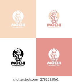 A modern minimalist chef pounding mochi symbol in cream and pink palette designed for branding, identity, and dessert logos