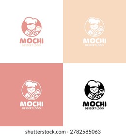 A modern minimalist chef pounding mochi icon in cream and pink tones suitable for branding, identity, and dessert logos