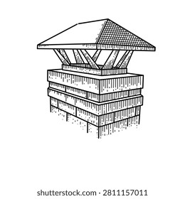 modern minimalist chimney structure on roof line art vector illustration