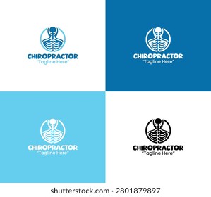 A modern minimalist chiropractor logo featuring a spine extending to the head in light and dark blue tones designed for health branding and wellness identity applications.