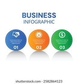 Modern minimalist circle infographic template with 3 options or steps with icons design