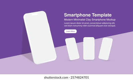 Modern Minimalist Clay Smartphone Mockups with Shadow for App Marketing Promotion, Banner, Flyer, Brochure, Presentations, and Infographics - Vector EPS.