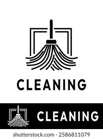 A modern and minimalist cleaning logo featuring a stylized broom with geometric elements