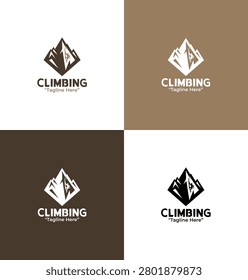 A modern minimalist climbing logo featuring a mountain icon with rope elements in light and dark brown tones developed for outdoor sports branding and adventure applications.