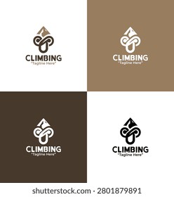 A modern minimalist climbing logo featuring a rope and mountain icon in light and dark brown tones designed for outdoor sports branding and adventure identity applications.