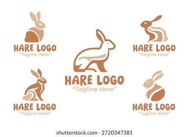 Eine moderne minimalistische Kollektion von 5-Hasen-Logo-Designs mit wilden Säugetierthemen für Marken- und Identitätsprojekte.