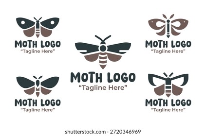 Uma coleção minimalista moderna de desenhos de logotipo de 5 meses inspirada na vida noturna dos insetos para identidades criativas de marca.