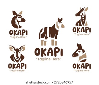 Una colección minimalista moderna de 5 diseños de logotipos de okapi que presentan una fauna silvestre poco común para identidades de marca distintivas.