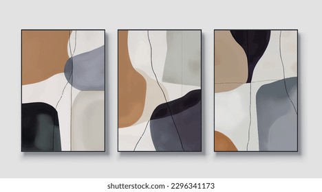 Modern minimalist color geometric color block vector triptych