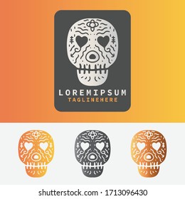 modern minimalist colorful mexican sugar skulls logo design collection with traditional floral and ornaments isolated.