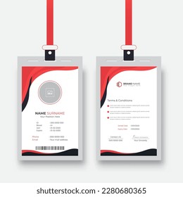 Modern and minimalist company employee id card template. Red office staff identity card template design