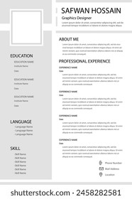 Modern Minimalist Company Interview CV Resume Template.Job Business Employment Professional Simple Infographic Elegant Cover Letter.Creative Personal Clean Profile Header Application Design 
