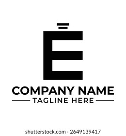 Moderno design minimalista do logotipo da empresa com uma letra estilizada E e elementos de marca comercial para uma estética profissional