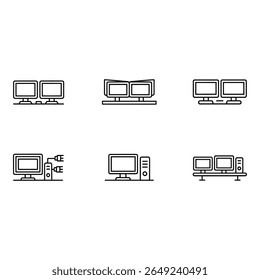 Modern Minimalist Computer Monitor Icons Single Dual and Triple Screen Set for Web and App Design
