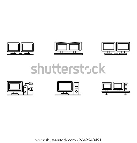 Modern Minimalist Computer Monitor Icons Single Dual and Triple Screen Set for Web and App Design