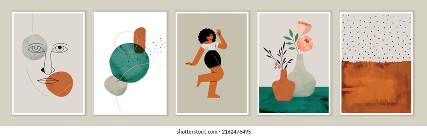 Modern minimalist concepts for art print, home and office decoration, interior design, web and social media banners. Trendy contemporary art posters set. Abstract hand drawn wall art vector.