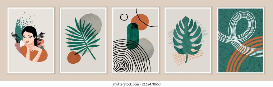 Modern minimalist concepts for art print, home and office decoration, interior design, web and social media banners. Trendy contemporary art posters set. Abstract hand drawn wall art vector. 