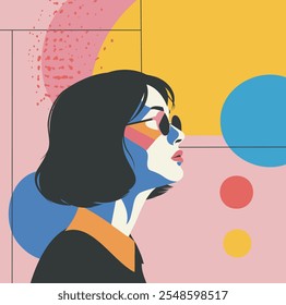 Modern minimalist concepts portrait of woman flat memphis style for interior and web design. Abstract vector drawings