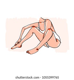 Modern minimalist continuos line female portrait. Trendy abstract illustration. Vector colored art. Woman siting in swimsuit. Branding, logo, icon, blog, social media feed, card, decor, clothing print
