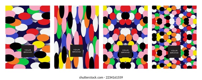 Modern Minimalist Cover Design Set. Expressive abstract sketch of elliptical set objects with cheerful colors as background. Premium luxury vector collection for catalogs, templates, invitations