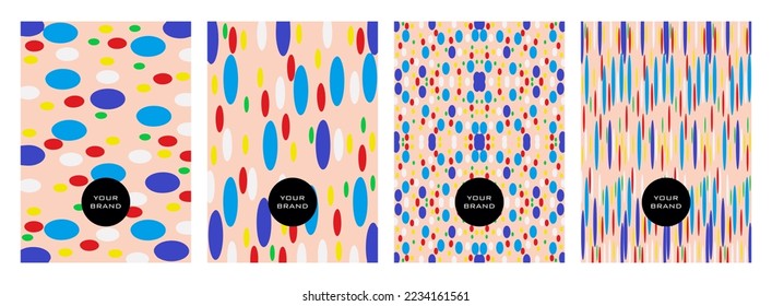 Modern Minimalist Cover Design Set. Expressive abstract sketch of elliptical set objects with cheerful colors as background. Premium luxury vector collection for catalogs, templates, invitations