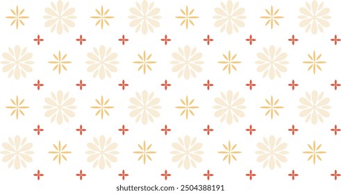 A modern, minimalist, and cozy pattern. A snowflake design in a warm color palette on an isolated background. Snowflakes in a flat minimalist style