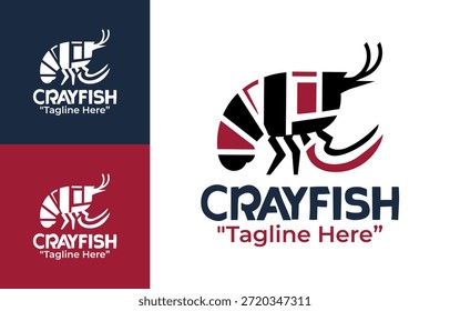 Um logotipo moderno minimalista de lagostim projetado para produtos aquáticos e identidades de marca baseadas em rios.