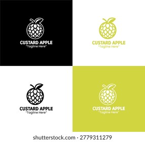 A modern minimalist custard apple fruit logo in lime green flat style suitable for fresh branding and natural company identity projects