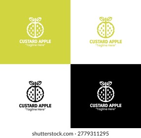 A modern minimalist custard apple fruit logo in lime green flat style created for organic branding and healthy identity applications