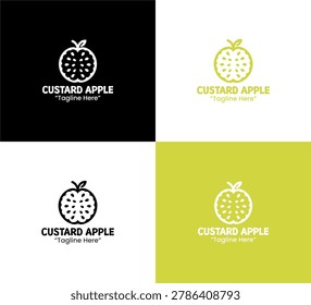 A modern minimalist custard apple fruit logo with lime green lineart visuals designed for branding and healthy business identity projects