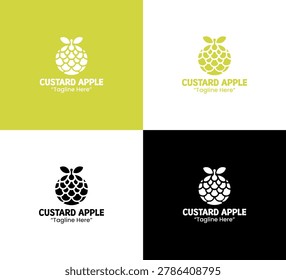 A modern minimalist custard apple fruit logo in lime green flat style created for organic branding and natural business identity use