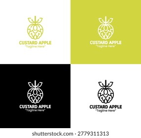 A modern minimalist custard apple logo in lime green lineart style designed for fresh branding and healthy business identity use