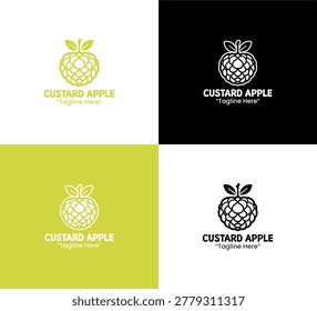 A modern minimalist custard apple logo in lime green lineart style crafted for healthy branding and fresh business identity use
