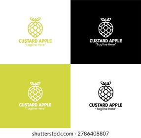 A modern minimalist custard apple logo in lime green lineart style suitable for healthy branding and fresh company identity applications