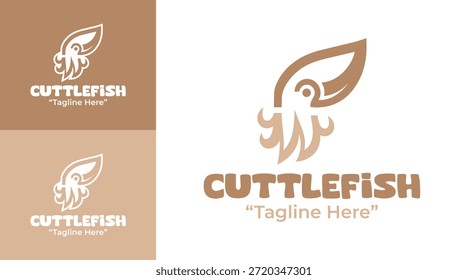 Un moderno logotipo minimalista de sepia diseñado para proyectos oceánicos e identidades de marca con temática acuática.
