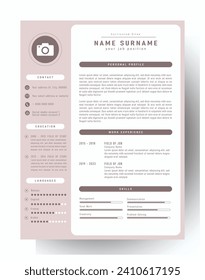 modern minimalist CV template design with amazing pastel colors, curriculum vitae