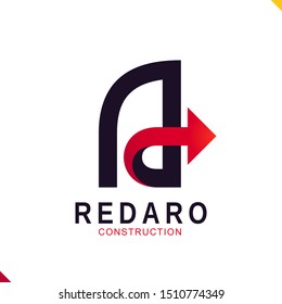 Modern minimalist dark abstract shape with red accent, represent strength, stability and movement. Vector logo template for building, construction and property company.