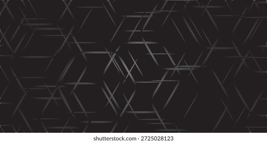 A modern and minimalist dark background featuring an intricate pattern of overlapping hexagonal shapes and dynamic lines, creating a sense of depth and movement.