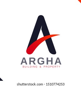 Modern minimalist dark triangle with red accent, represent strength, stability and movement. Vector logo template for building, construction and property company.
