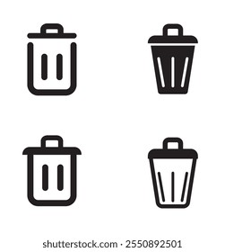 A modern, minimalist delete icon featuring a trash bin with a clean, sleek design. The icon is crafted in a bold yet simple style, includes smooth edges ideal for user interfaces, mobile apps, website