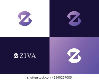 A modern, minimalist design with bold typography, combining navy blue and gold for a luxurious, professional look. Ideal for versatile branding across industries, Ziva’s logo conveys elegance, trust, 