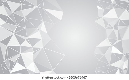 Modern minimalist design is perfect for tech, business and digital projects. Abstract geometric background with low poly triangle shapes in grey and white tones.