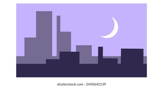 Modern minimalist design, Set of urban city backgrounds for banners, flyers, greeting cards, posters and advertisements. Vector cartoon flat illustration. city silhouette sun and moon