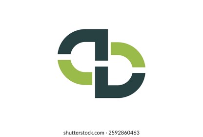 Modern, minimalist design two interlocking circles, one light green, one dark green logo vector art design